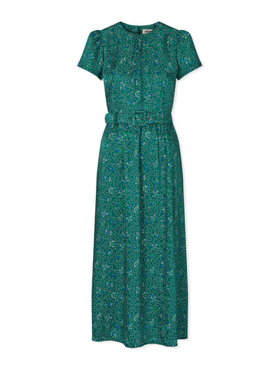 Cefinn Nina maxi dress with belt in green white wiggle print at Collagerie