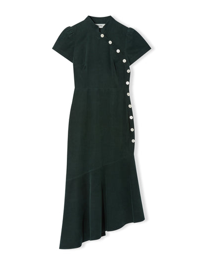 Cefinn Layla pin corduroy maxi dress in forest green at Collagerie