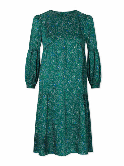 Cefinn Hester trapeze midi dress in green white wiggle print at Collagerie