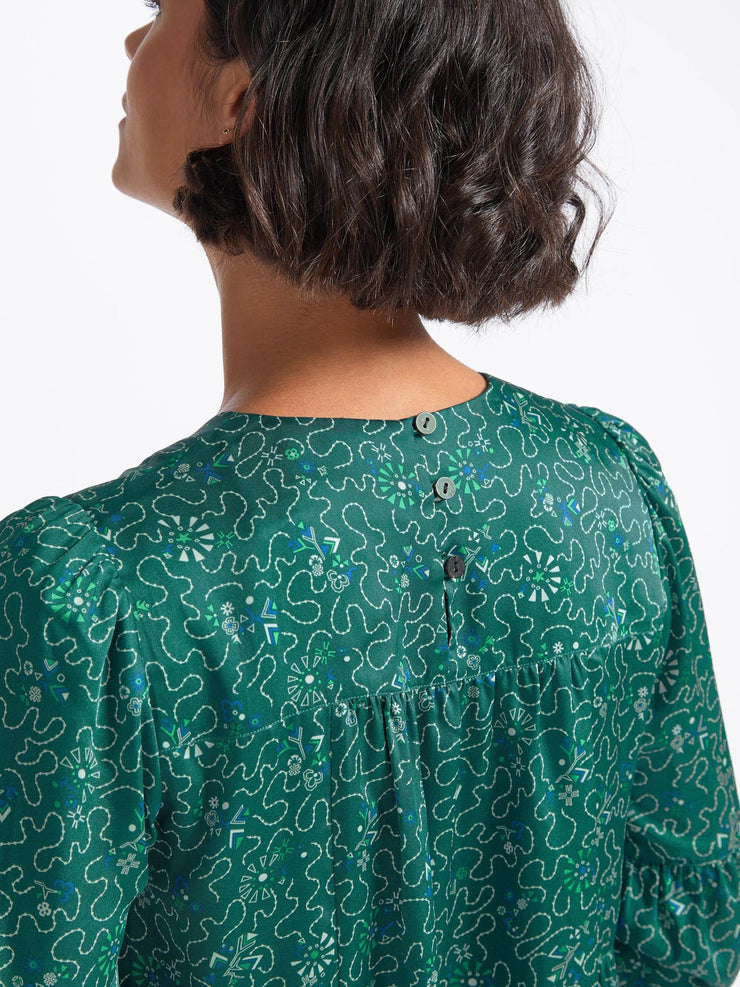 Hester trapeze midi dress in green white wiggle print Clothing Cefinn    - Collagerie