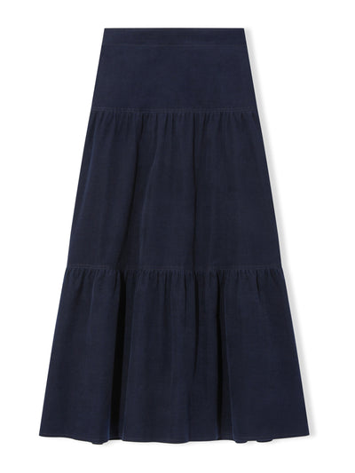 Cefinn Marta pin corduroy maxi skirt in navy at Collagerie