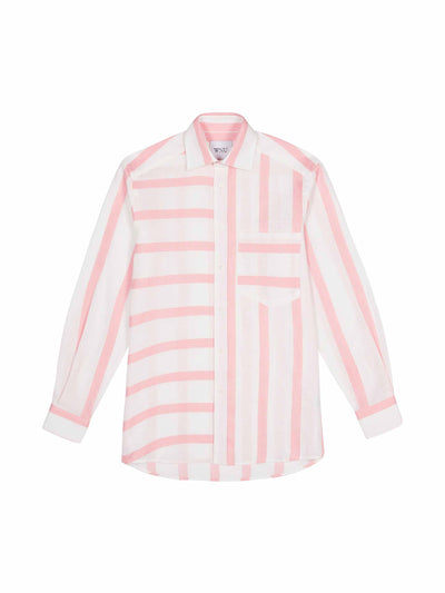 With Nothing Underneath The Boyfriend: grapefruit pink patchwork weave shirt at Collagerie