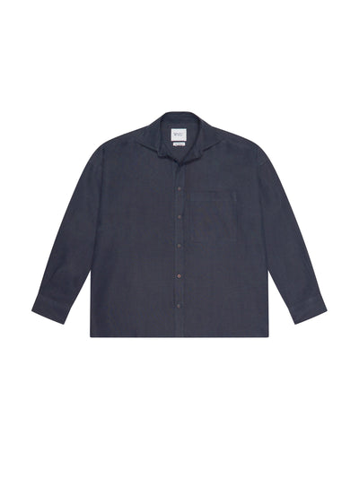 With Nothing Underneath The Weekend: navy blue hemp shirt at Collagerie