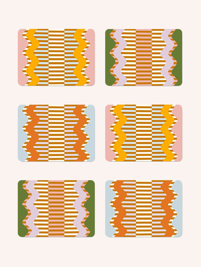 Balu London Multi-coloured wiggle and striped placemats (set of 6) at Collagerie