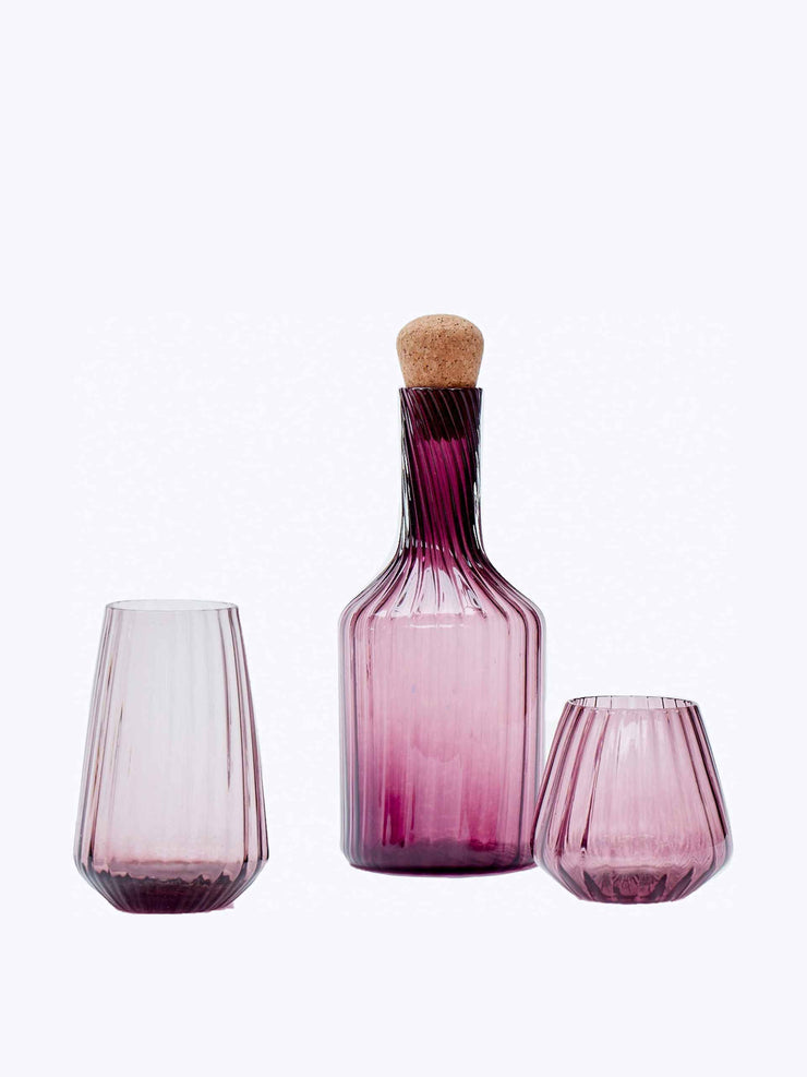 Hand-blown recycled glass carafe in pink