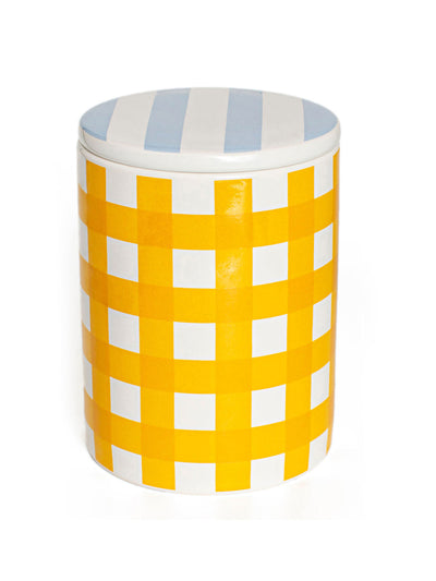 CasaCarta Scented candle in ceramic striped pot with lid at Collagerie