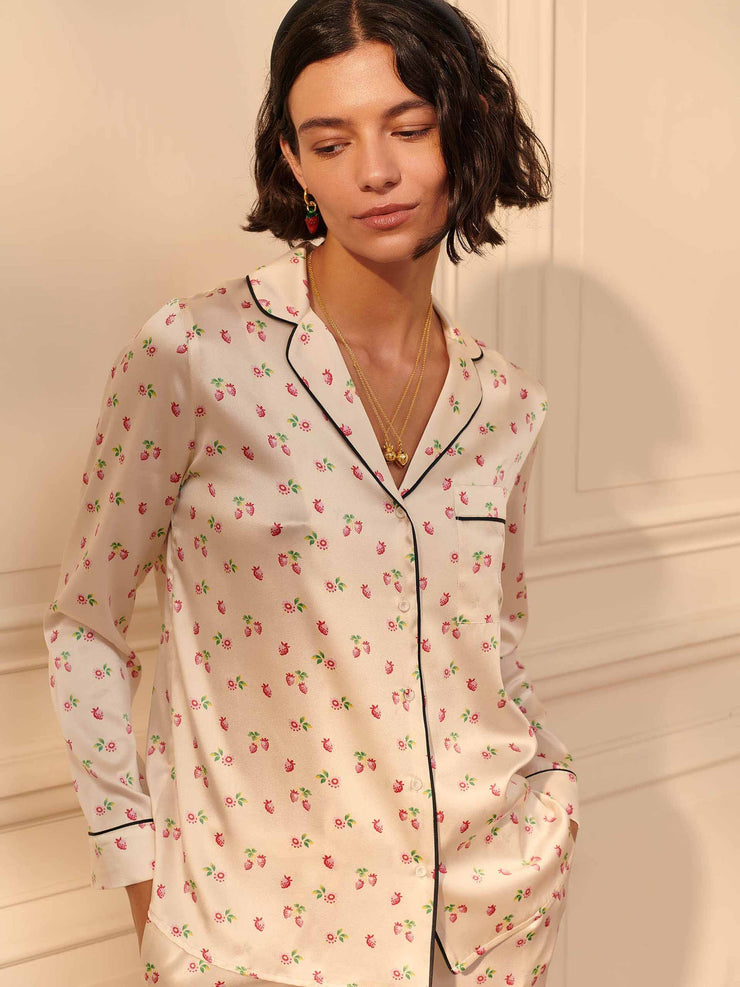 Strawberry print silk pyjamas