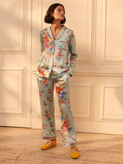 Blue floral silk pyjama set