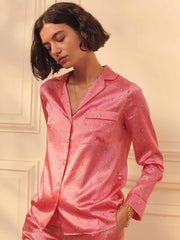 Strawberry pattern pink silk pyjamas