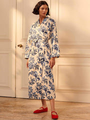 Blue and white floral cotton dressing gown