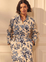 Blue and white floral cotton dressing gown