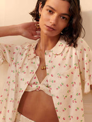 Strawberry print silk top and shorts pyjama set