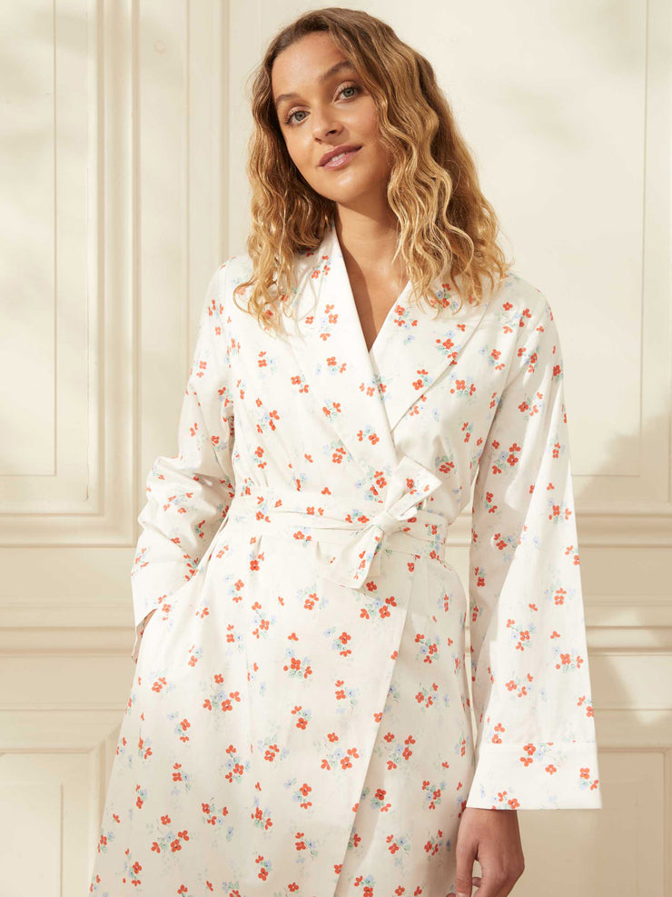 Cotton white floral dressing gown