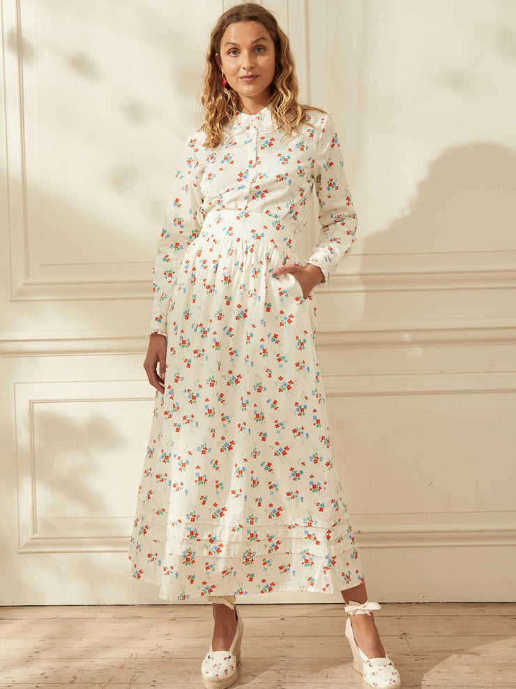 Bushka white floral print skirt