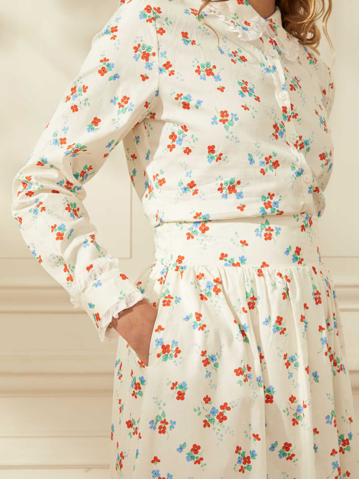 Bushka white floral print skirt