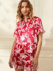 Thebe red silk short set