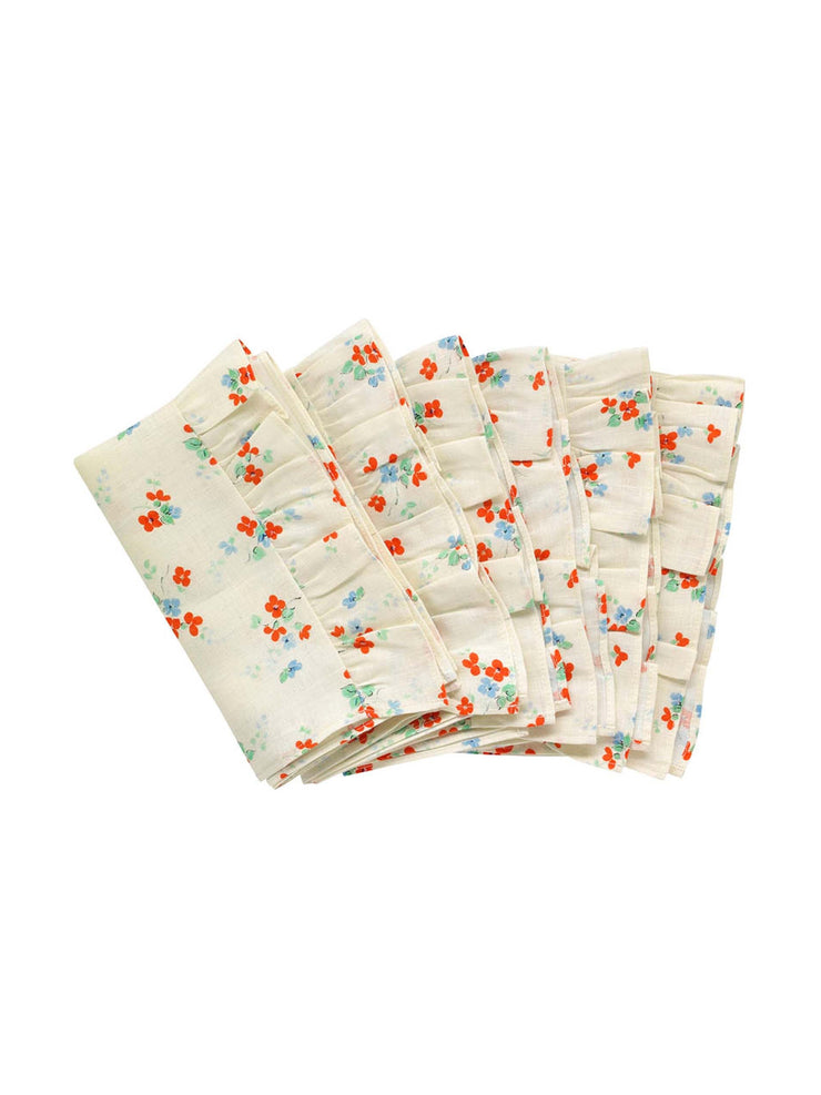 Set of 6 white blossom ruffle napkins