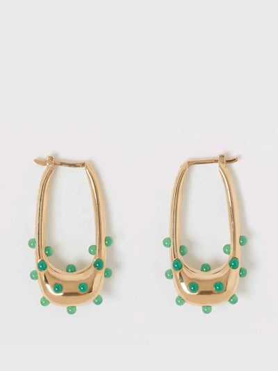 Aeyde Gold plated green dot hoop earrings at Collagerie