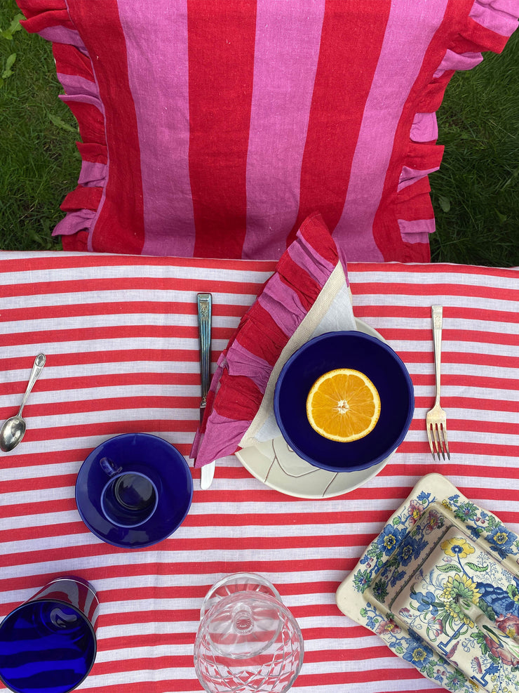 100% linen Amuse La Bouche tablecloth handmade in India by skilled artisans using eco-friendly pigment dyes. Collagerie.com