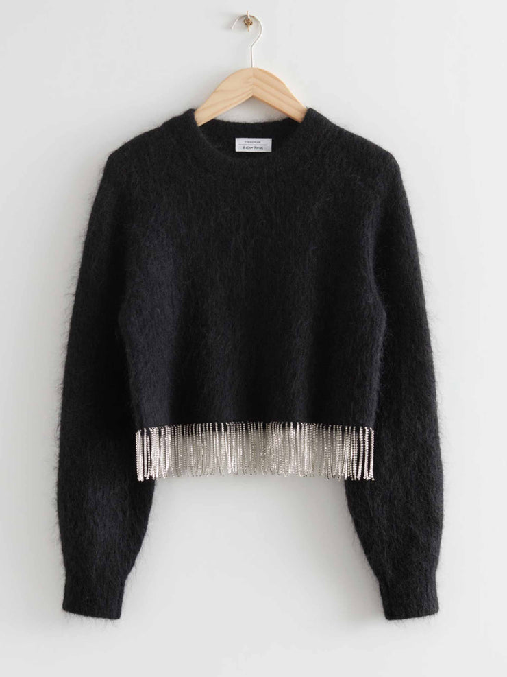 Diamonte fringed cropped jumper