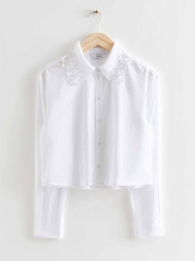 & Other Stories Cropped embroidered white shirt at Collagerie