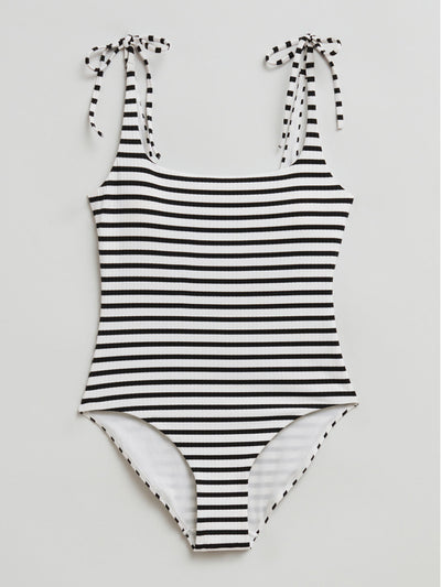 & Other Stories Black and white striped swimsuit at Collagerie