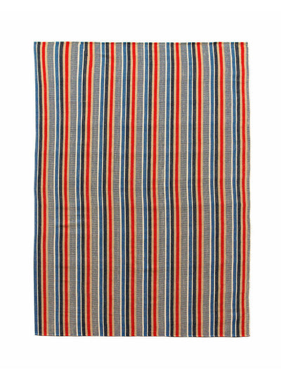 Andrew Martin Woven stripe rug in blue/red at Collagerie