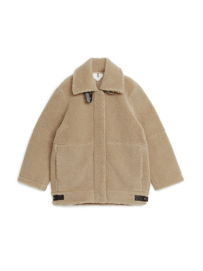 Arket Oversized leather-trimmed pile jacket at Collagerie