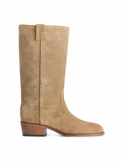 Arket Beige seude boots at Collagerie