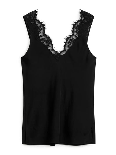 Arket Black top with lace detail at Collagerie