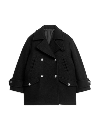 Arket Black double-breasted pea coat at Collagerie