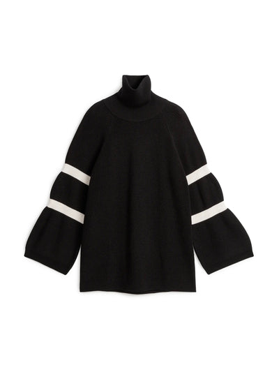 Arket Wool blend black jumper with white stripes at Collagerie