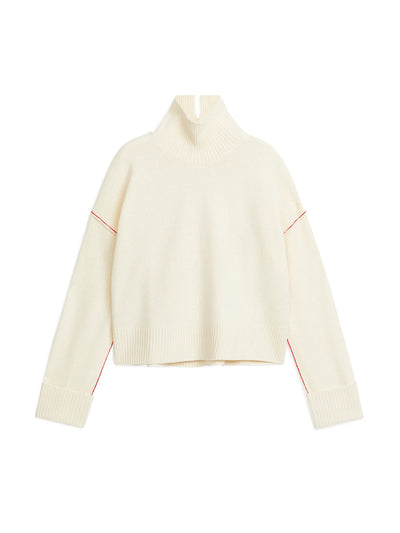 Arket White wool jumper with red ribbed details at Collagerie