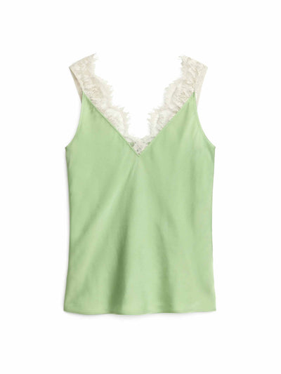 Arket Green satin top with lace detail at Collagerie