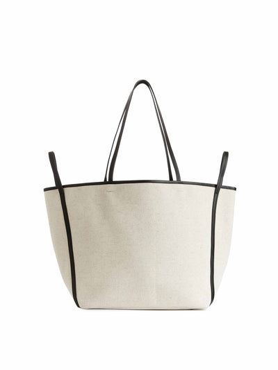 Arket White and leather detailed linen tote bag at Collagerie