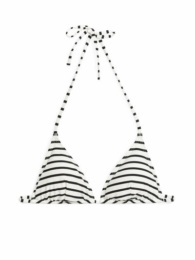 Arket Black and white striped triangle bikini top at Collagerie