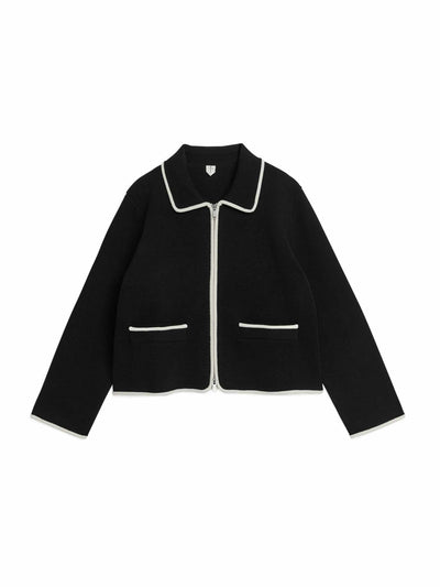 Arket Black and white zip up cardigan at Collagerie