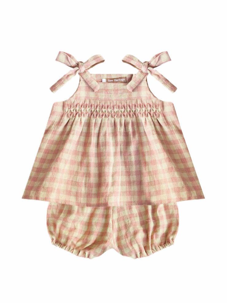 Pink and beige gingham set