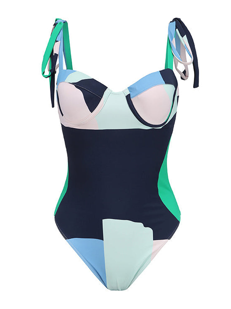 Multi-coloured Bardot swimsuit