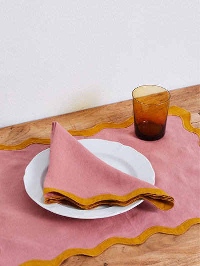 Bed Threads Pink linen scalloped edge napkins set of 4 at Collagerie