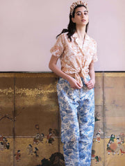 Blue and white cotton-linen zoe pyjama trousers
