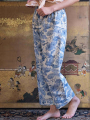 Blue and white cotton-linen zoe pyjama trousers