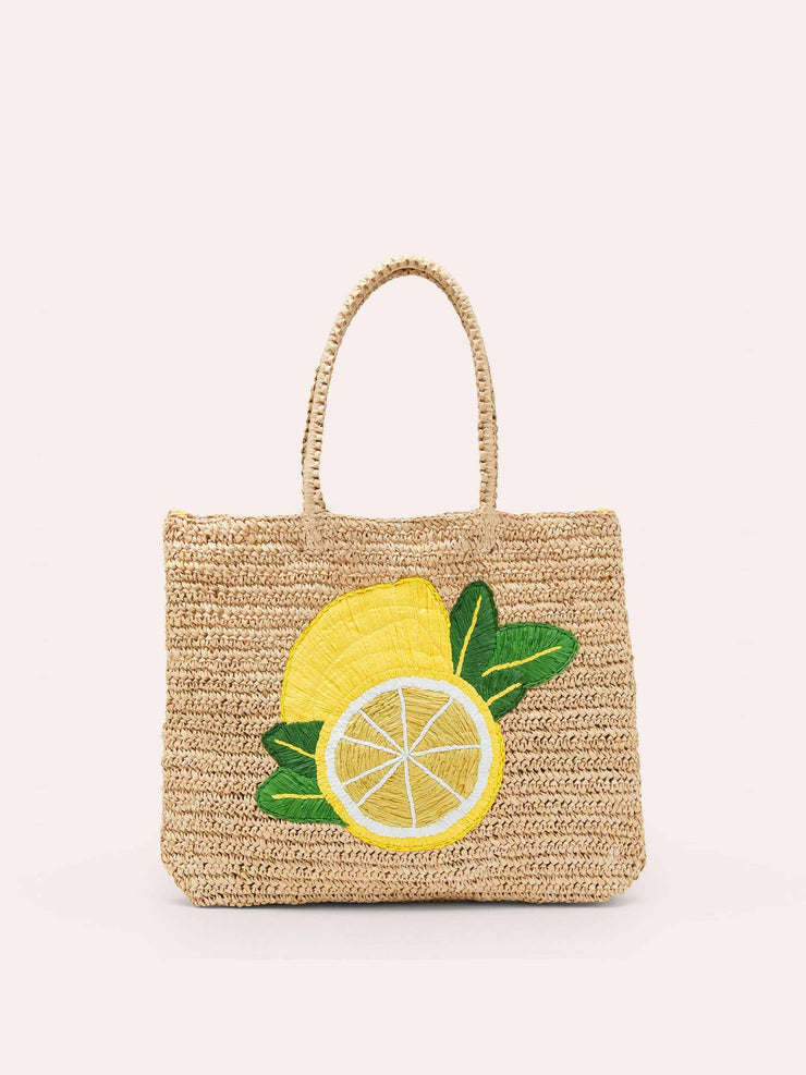 Lemon straw tote bag