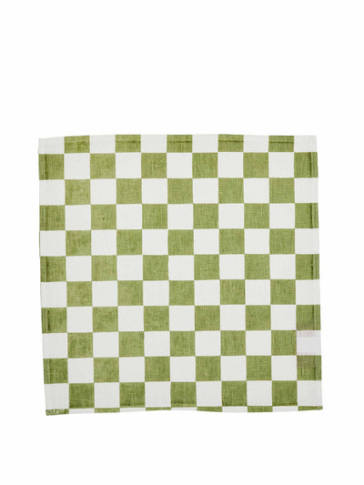 Bonnie and Neil Green and white checkered linen napkin set of 6 at Collagerie
