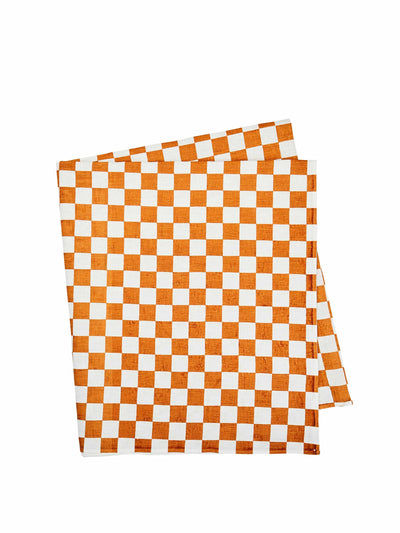 Bonnie and Neil Orange and white checkered linen table cloth at Collagerie