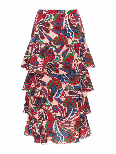 Borgo De Nor Livi tiered viscose skirt in paisley pink at Collagerie