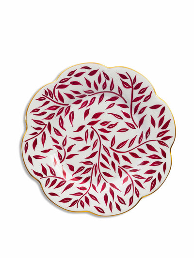 Maison Margaux Burgundy & gold leaves salad dessert plate at Collagerie