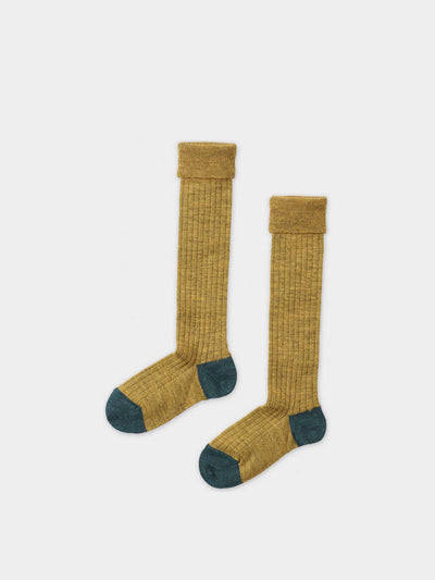 CARAMEL Rib knee socks - mustard/teal at Collagerie