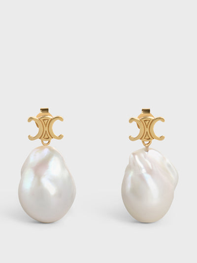 Celine Gold plated brass pearl earrrings at Collagerie