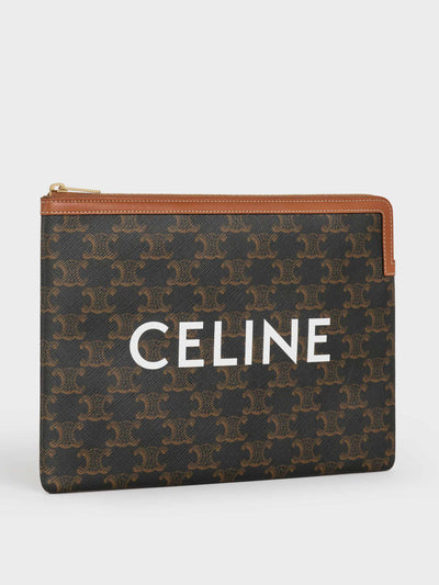 Celine Small pouch in canvas and lambskin tan at Collagerie